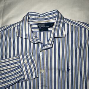 Vtg Polo Ralph Lauren Stanton Classic Fit Men L Blu/Wh/Gld Striped Casual Classy